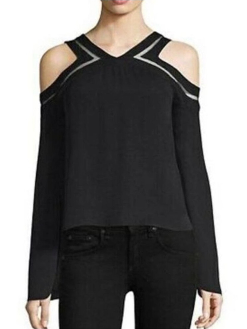 Ramy Brook Silk Black Cold-Shoulder Strappy Halter Lex Blouse